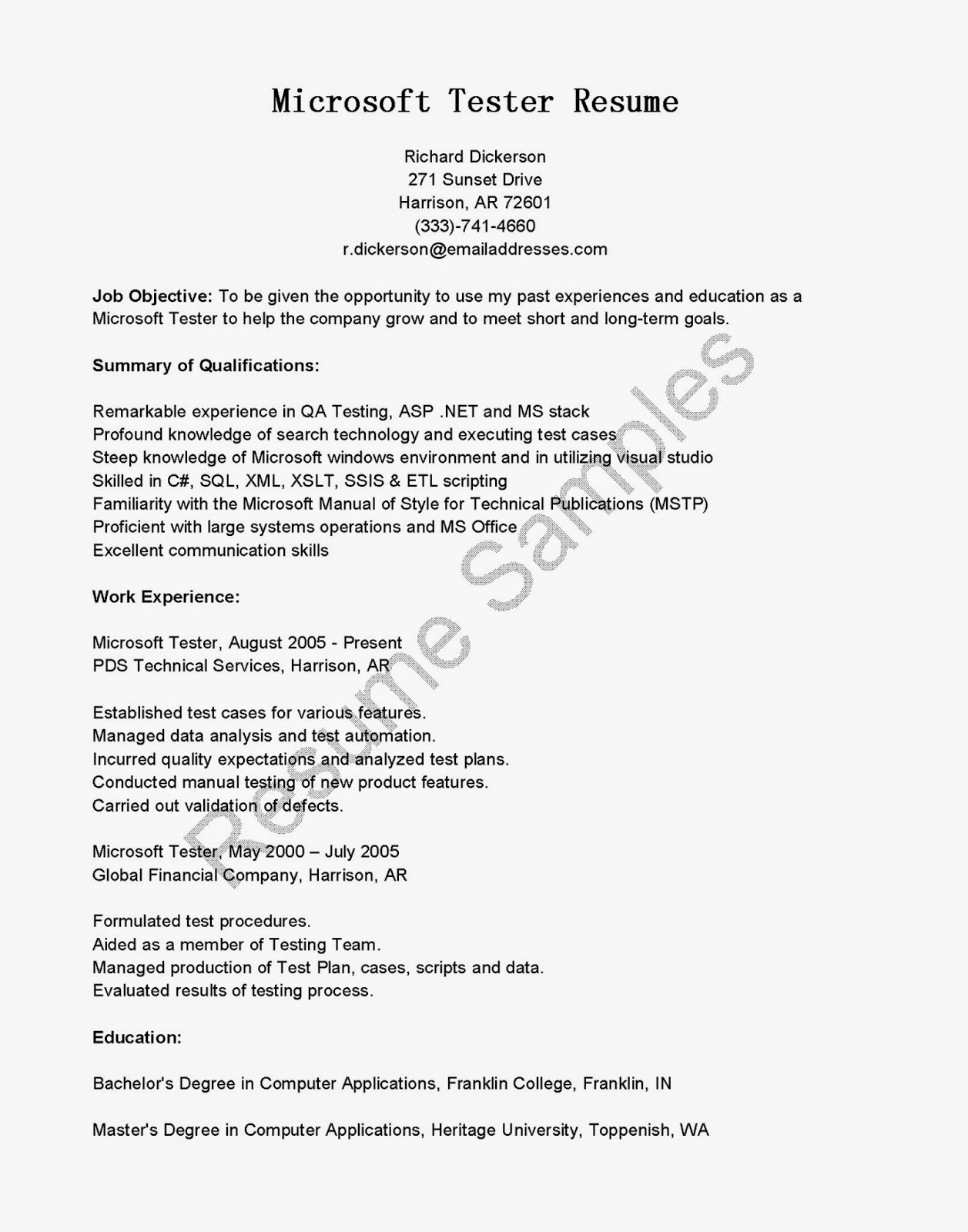 Automation tester resume